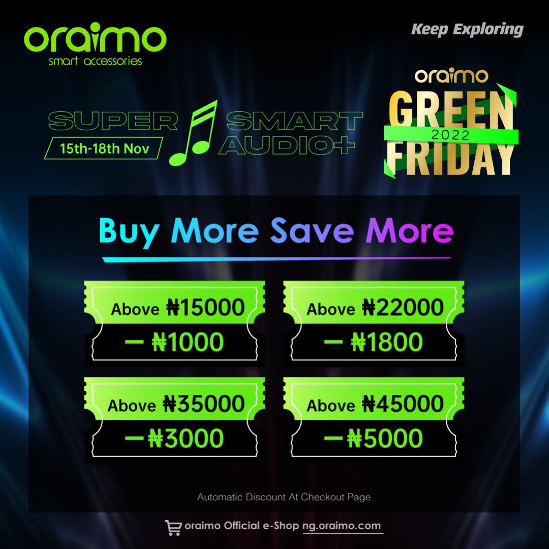 OloladeAngel's tweet photo. Cheers to amazing discount season with oraimo. Place orders and get amazing discount up to N5,000 #oraimoSuperSmartAudio https://t.co/rY2DzV2Jeg