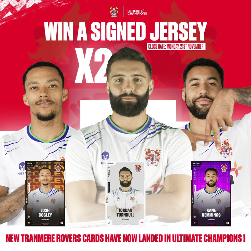 TranmereRovers's tweet photo. 🚨2x SIGNED SHIRT GIVEAWAY 🚨

Win a 22/23 signed shirt from the first team thanks to our new gen fantasy sports partner @ultichamps 

To enter:
✅ Like &amp; RT
✅ Follow Ultichamps
✅ Complete the Ultimate Champions Draft &amp; comment your manager name below 

Build your club: