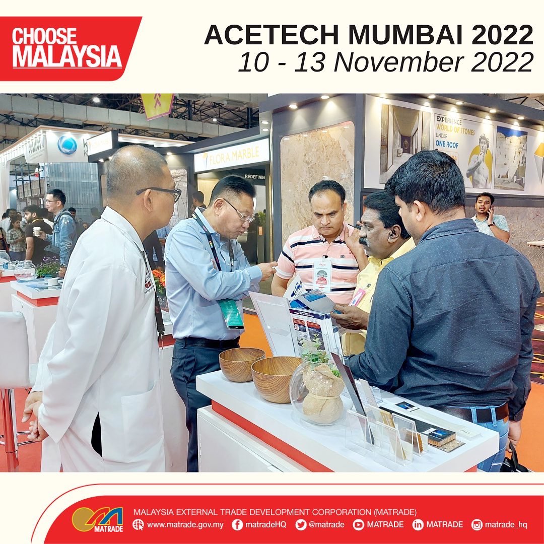 matrade's tweet photo. … as well as services related to accredited certification, testing laboratory and green building consultancy.

#ChooseMalaysia
#TheTimeToExportIsNow
#AcetechMumbai
#AcetechMumbai2022 https://t.co/iDQDNQBSZ6