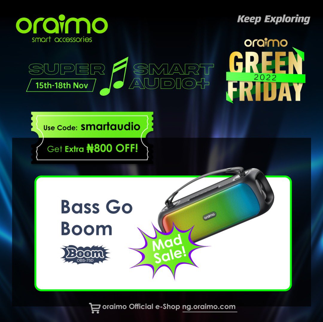 humairehhassan's tweet photo. Enjoy up to N5000 off on oraimo smart audio devices today. Use the promo code smartaudio when shopping. 

#oraimoSuperSmartAudio https://t.co/kBrF8k6Tuh