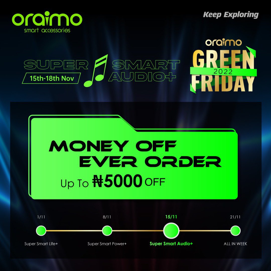 humairehhassan's tweet photo. Enjoy up to N5000 off on oraimo smart audio devices today. Use the promo code smartaudio when shopping. 

#oraimoSuperSmartAudio https://t.co/kBrF8k6Tuh