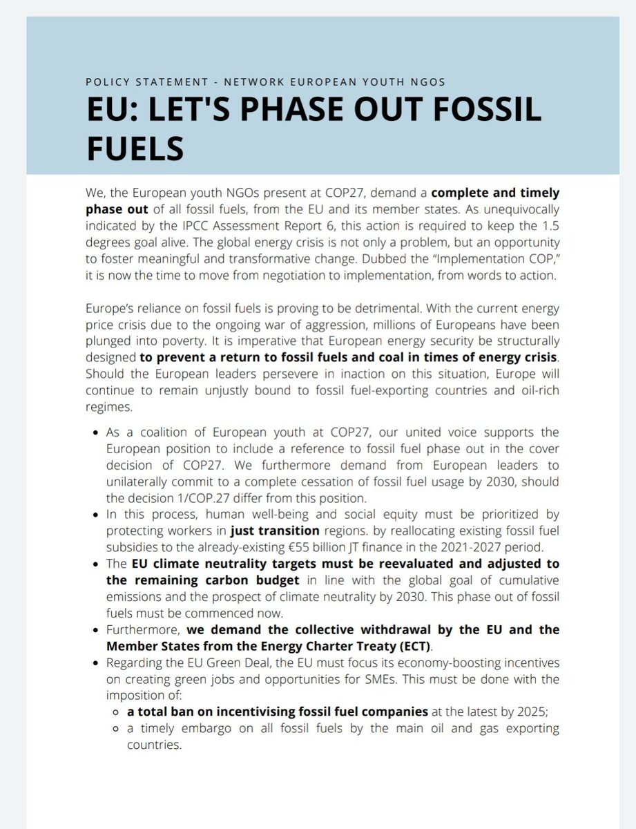 Maria_Alcaz's tweet photo. So proud of the boldness of the Youth Delegates at #COP27 

📣🌱 Young people in Europe are demanding a complete and timely phase out of fossil fuels. It's the time of political leaders to act!

Read the full statement: https://t.co/SyqccNffEo https://t.co/TwfrkaOylk