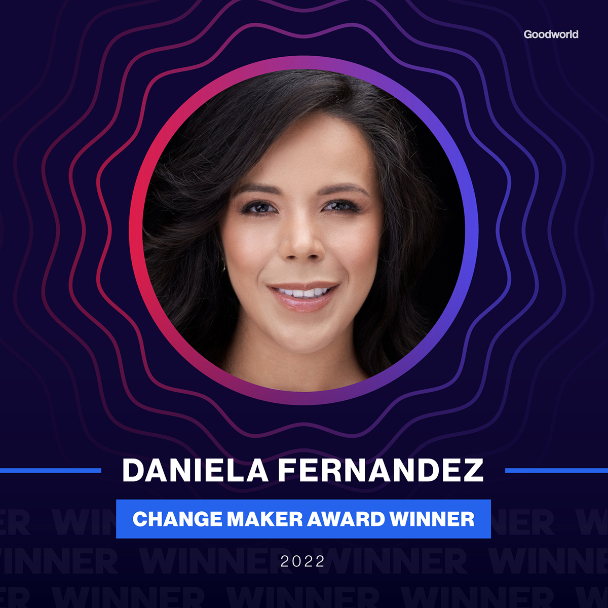 We’re excited to announce Daniela Fernandez, founder &amp; CEO of <a href="/SOAlliance/">Sustainable Ocean Alliance (SOA)</a>, as the winner of this year's Good Human Change Maker Award! This award recognizes an individual who influences and mobilizes audiences to create impact at scale. Congrats, <a href="/dvfernandez1/">Daniela V. Fernandez</a>  #GoodHumanAwards