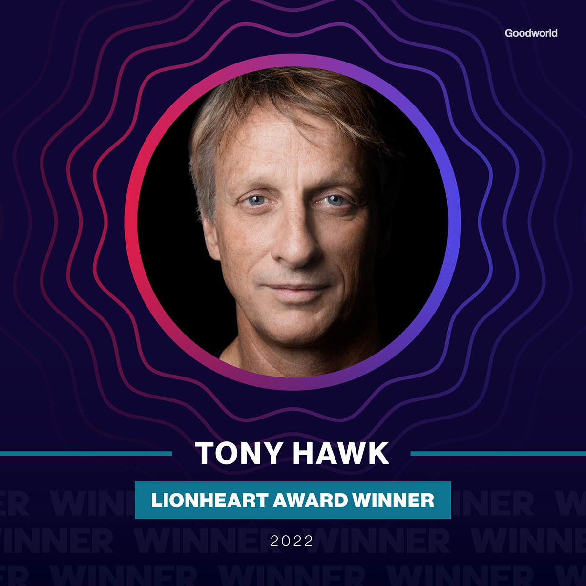 We’re thrilled to announce Tony Hawk, founder of <a href="/skatepark/">The Skatepark Project</a>, as the winner of this year's Good Human Lionheart Award! This award recognizes an individual who creates impact for people and organizations through daily action. Congrats, <a href="/tonyhawk/">Tony Hawk</a>! #GoodHumanAwards