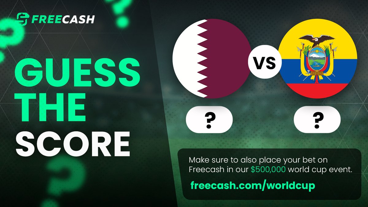 💸 $100 GIVEAWAY - Guess the score! ⚽

▶️ RT + Follow
▶️ Guess the score (only 1 answer allowed before the game started)

The first world cup match will take place in 2 days!

Qatar 🆚 Ecuador

Make sure to also place your bets on freecash.com/worldcup in our $500,000 event!