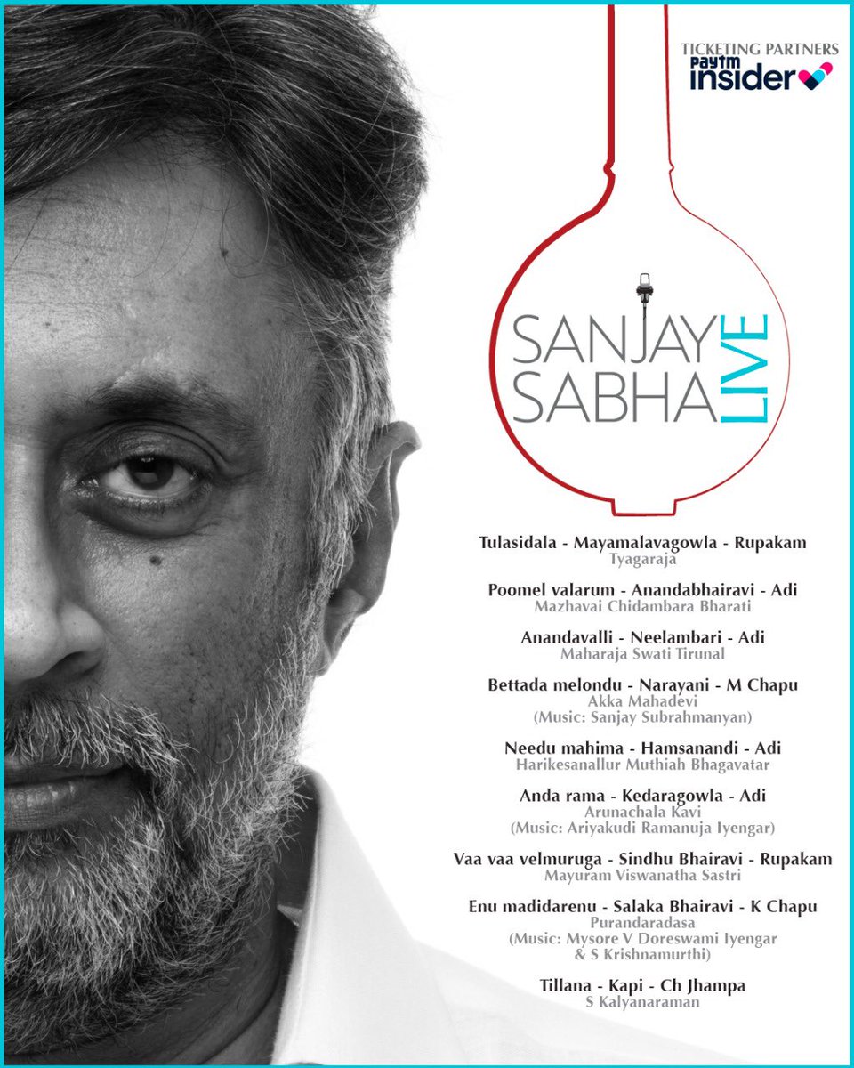 sanjaysub's tweet photo. Tomorrow’s kutchery songlist
Sanjay Sabha Live at the Bangalore Intenational  Centre
Saturday, 19th November - 10.45 AM
Tickets on Paytm Insider
Click for tickets - https://t.co/l8ocy6MRrO https://t.co/4xafIn1GS7