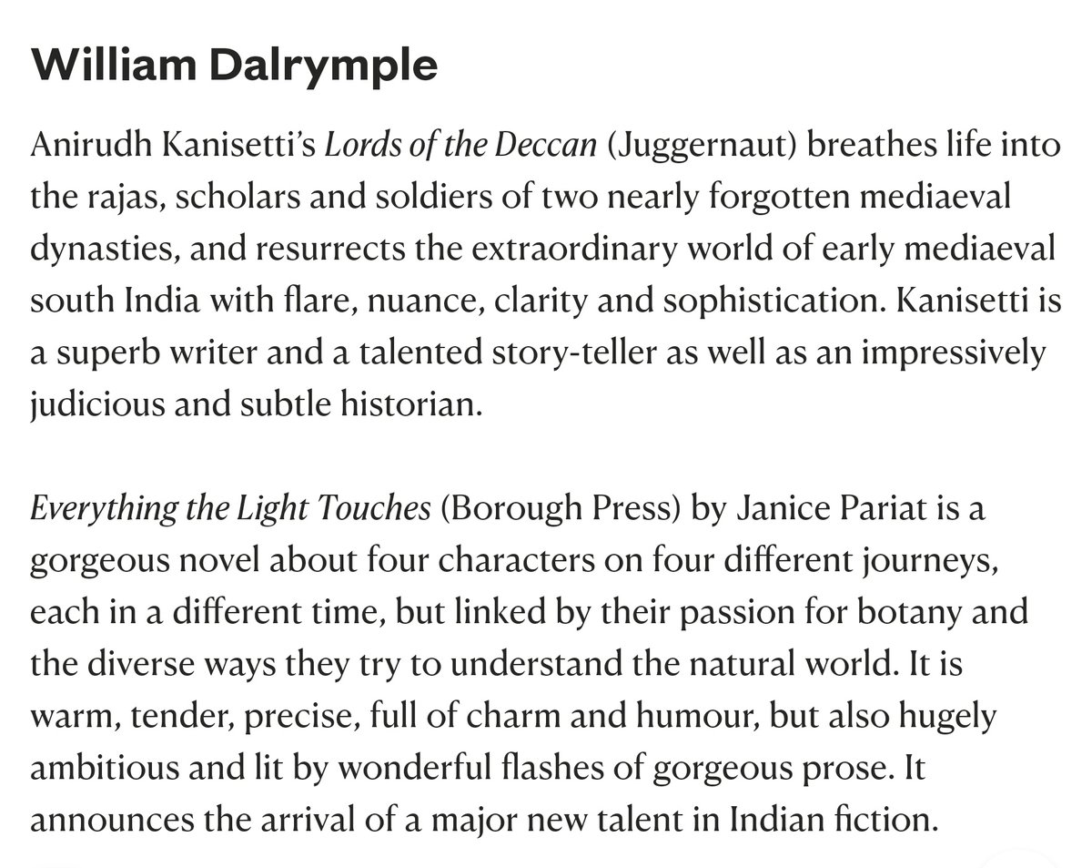 My Books of the Year in the New Statesman- I chose Lords of the Deccan by <a href="/AKanisetti/">Anirudh Kanisetti | ಅನಿರುದ್ಧ್ ‏کنسٹّی</a> &amp; Everything the Light Touches by <a href="/janicepariat/">Janice Pariat</a> 

newstatesman.com/culture/books/…