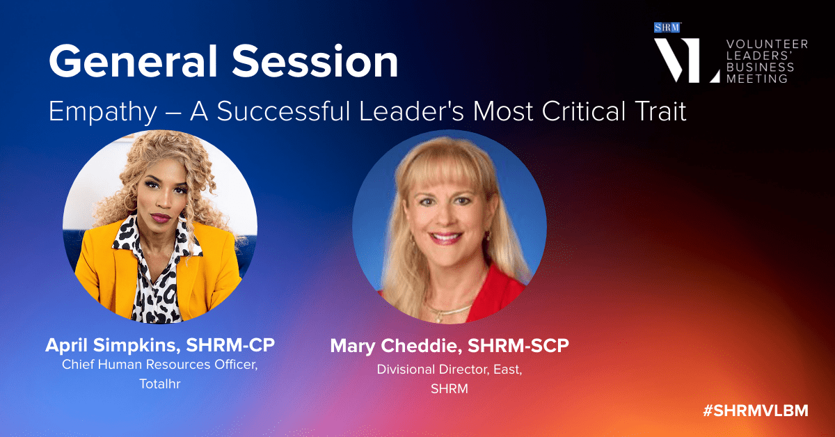Kicking off Day 2 at #SHRMVLBM! <a href="/SHRMMaryCheddie/">Mary Cheddie</a> and <a href="/AprilSimpkins_1/">April Simpkins</a> share how we, as empathetic leaders, can support others struggling with #mentalhealth. One of our primary roles as a leader is to create an atmosphere that values #mentalhealth and encourages #empathy.
