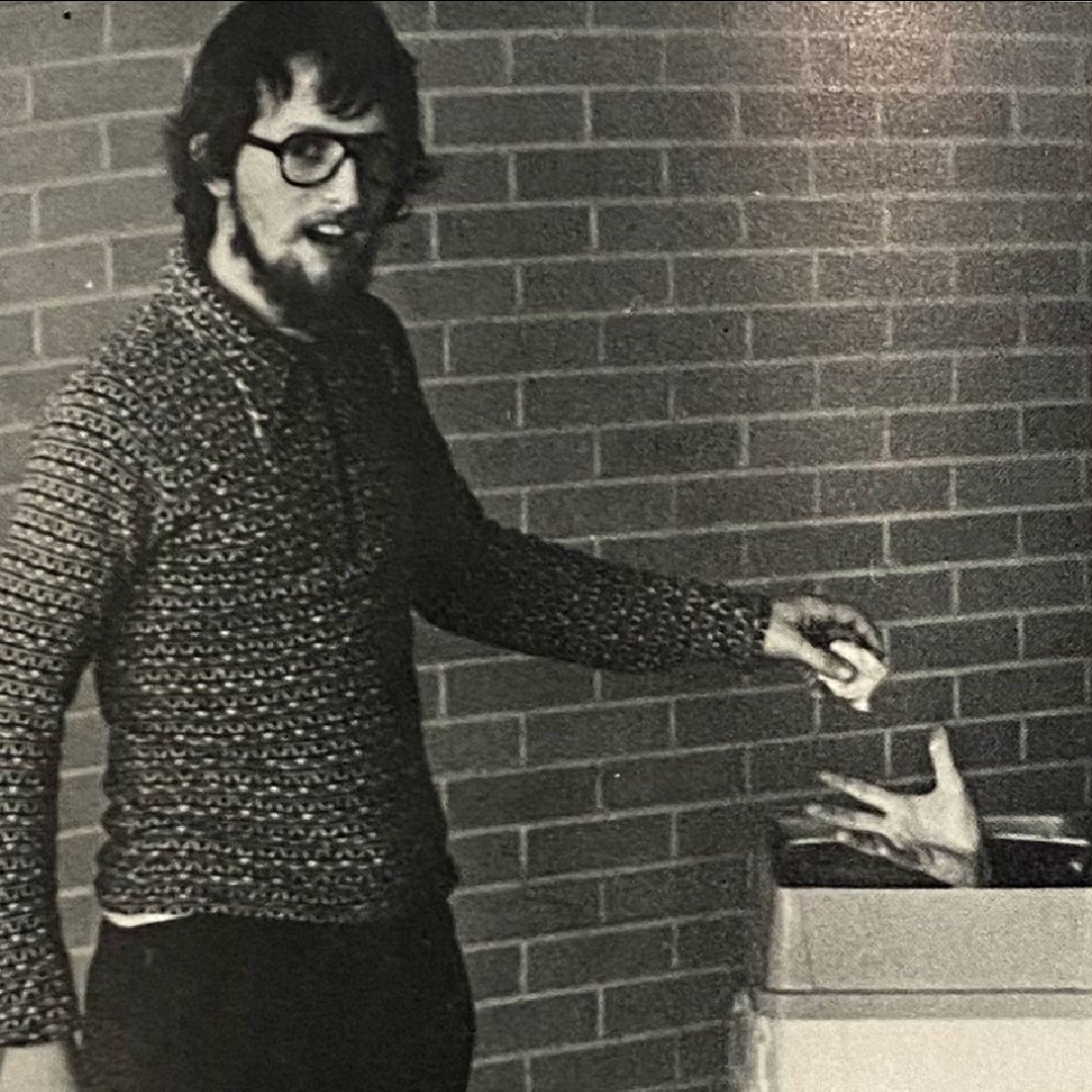 OC_Archives's tweet image. What do you call a conversation between two trash cans? Trash Talk. A student from the 1975 yearbook giving trash to a hand inside the trash can.