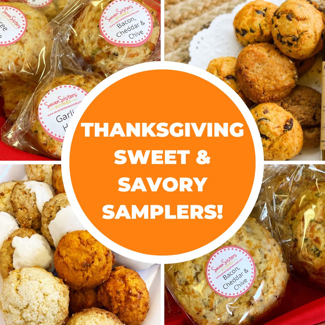 ⚠️ Last Call for Thanksgiving Orders! ​Spice up your bread basket with our savory sampler adds a new twist to plain bread.

Jalapeno, Green Olive &amp; Cheddar x3
Bacon, Cheddar &amp; Chive x3
Three Cheese x3
Garlic Herb x3
Each sconie is 2 to 2.5 oz.

➡️​➡️​➡️​ sevensistersscones.com/collections/sa…