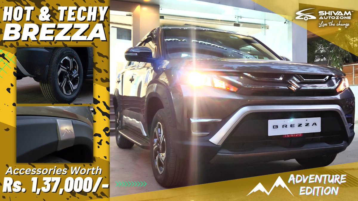 ShivamAutozone's tweet photo. Check out The All New #HotAndTechy Adventure Edition Brezza 2022, with Accessories worth Rs. 1,37,000/-*. 

Click: https://t.co/xSKycv7Mja 
To watch: https://t.co/lOdmO7FAfk
Call @ 8082 666333 

#brezzaaccessories #brezza2022 #accessories #MarutiSuzuki #Mumbai #FridayVibes https://t.co/nAY7knP97j