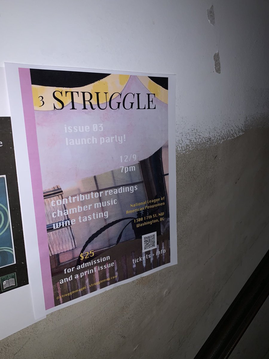 Thanks <a href="/chbooksdc/">Capitol Hill Books</a> for always letting me vandalize their walls with info about our Winter 2023 Issue Launch Party 💜 . Tickets here: eventbrite.com/e/struggle-mag…