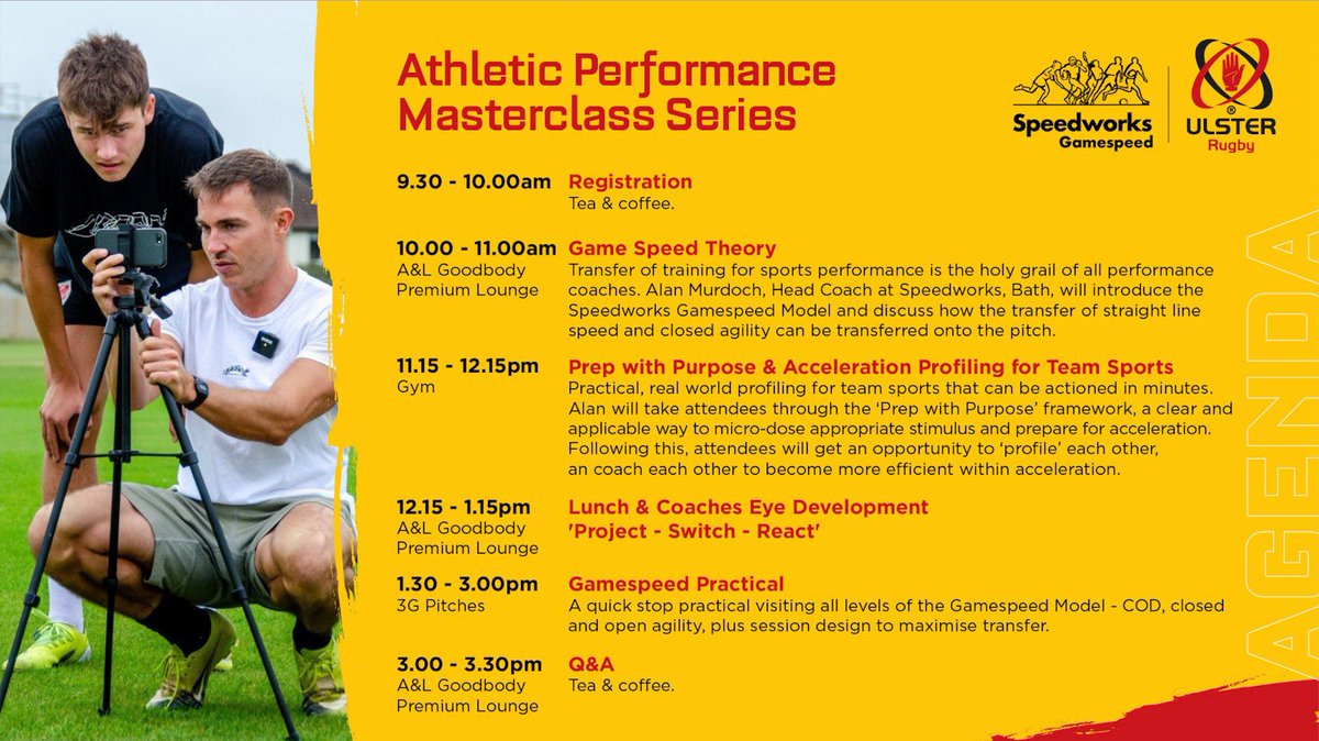 Only a few tickets remain for our first Masterclass of the season with @SpeedworksBath 30th November <a href="/UlsterRugby/">Ulster Rugby</a> 
 universe.com/events/ulster-…