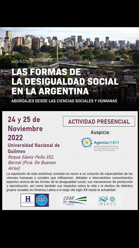 📢Atención!!! #CEAR
Los días 24-25/11 tendrá lugar el Workshop "Las formas de la desigualdad social en la Argentina. Abordajes desde las ciencias sociales y humanas" en <a href="/UNQoficial/">Universidad Nacional de Quilmes</a>  Organizan: <a href="/CEARQuilmes/">CEAR</a> <a href="/IpehcsC/">IPEHCS CONICET UNCo</a> y IEH - CEH Carlos Segreti

¡Lxs esperamos! 

#Inequalities
