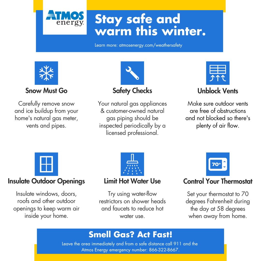 Town of Flower Mound (@flower_mound) on Twitter photo Brrrr... It’s getting chilly out there! ❄ If you’ve recently turned on your heater or plan to do so in the coming days, <a href="/atmosenergy/">atmosenergy</a> has safety and energy-saving tips for you. Check them out below!
Stay warm out there! Brrrr... It’s getting chilly out there! ❄ If you’ve recently turned on your heater or plan to do so in the coming days, <a href="/atmosenergy/">atmosenergy</a> has safety and energy-saving tips for you. Check them out below!
Stay warm out there!