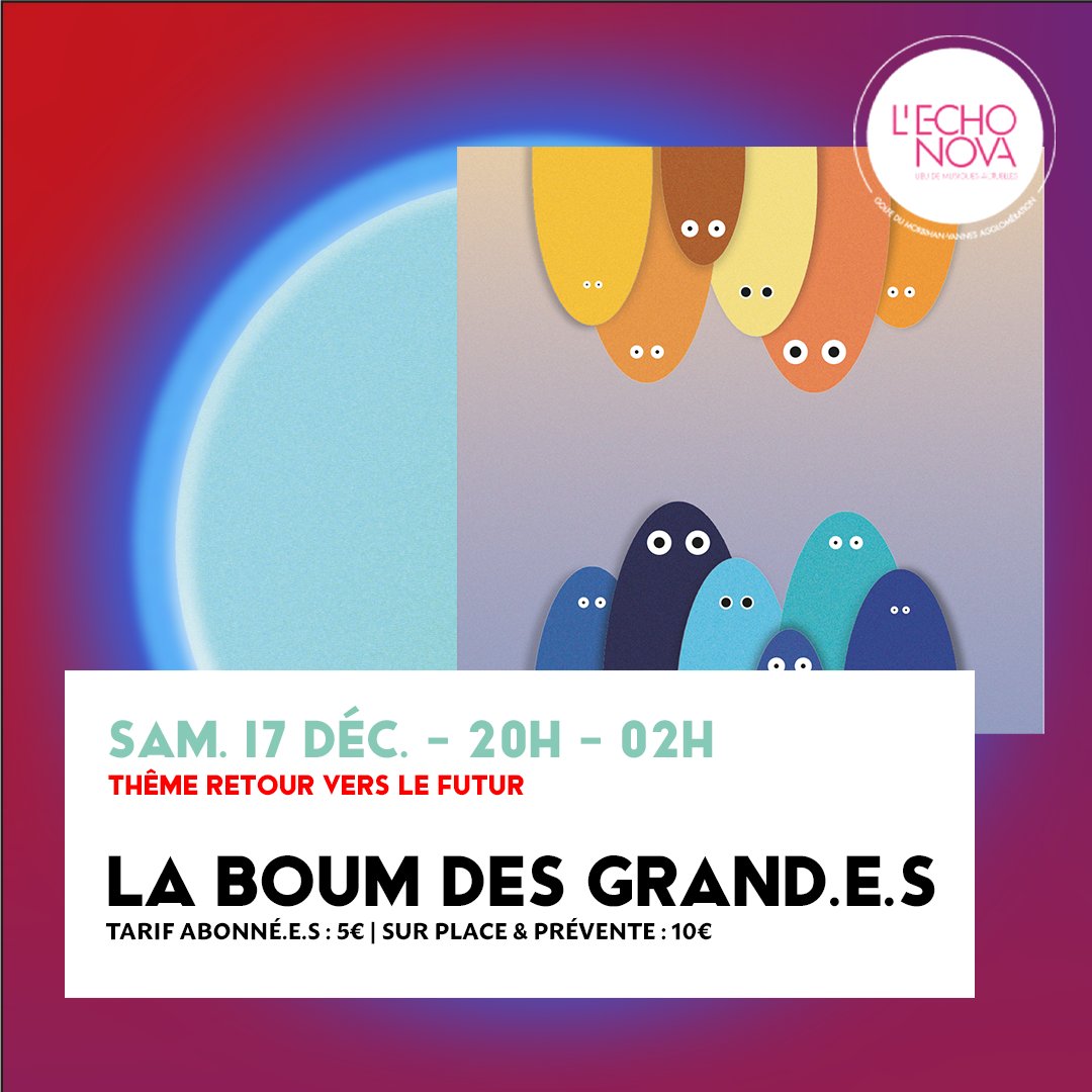LA BOUM ! 🪩

Après une 1ère édition réussie de La Boum des Petit.e.s l’année dernière, L’Echonova revient cette année avec DEUX Boum pour petit.e.s et grand.e.s. 

Détails et infos : 
➡ Boum des Petit.e.s 
lechonova.com/concert-exposi…

➡ Boum des Grand.e.s
lechonova.com/concert-exposi…