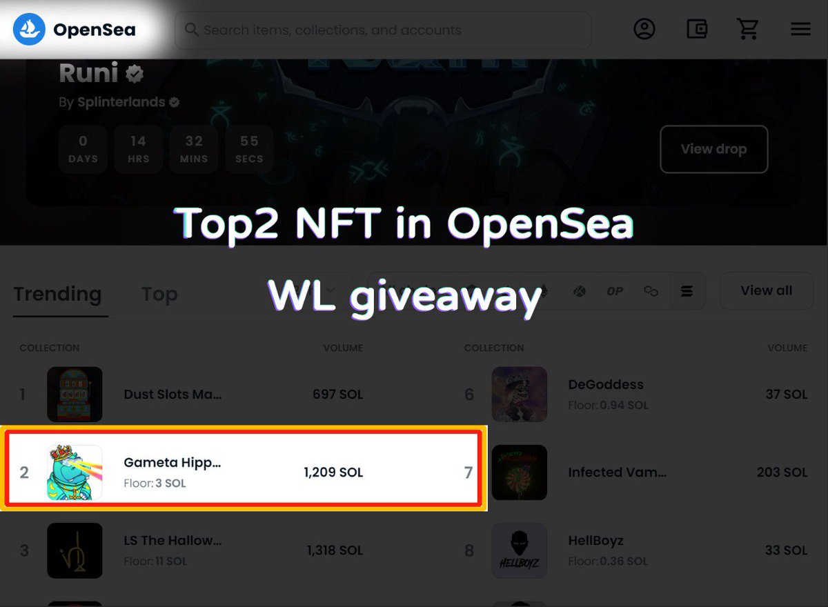 Top #NFT in #Opensea!
By #BNBchain &amp; Gameta
Last 100 spots,get it right now
✅Join :discord.gg/SmssWuUnfh
✅RT &amp; Like,Tag 3 friends
✅Screenshot and send to discord
🏆Pick 3
🏆Free mint
🏆90% chance of getting WL