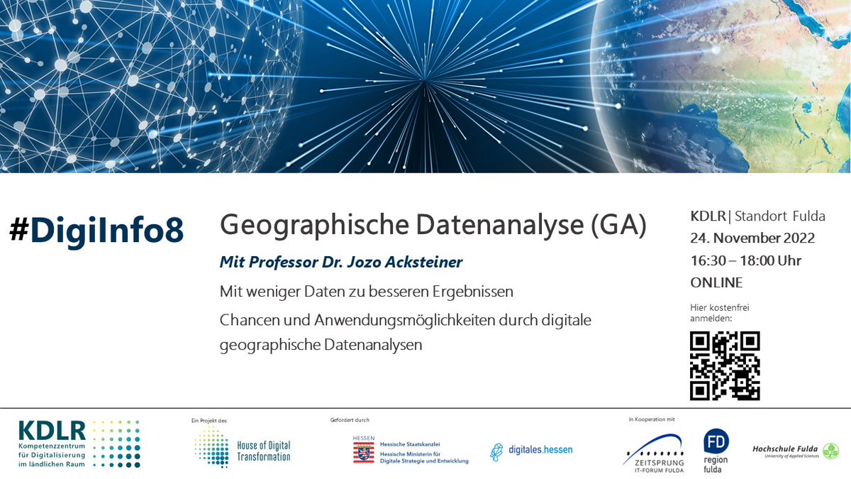 Schnellere Entscheidungen mit Geografischer Datenanalyse. Methode und neue Entwicklungen nächsten Donnerstag online.
➡️Anmeldung und Info: eveeno.com/digiinfo8 #KDLR #osthessen #kmu #digitaltransformation #KI #startup  #elektronik #entscheidung #standort #bauart #vertrieb
