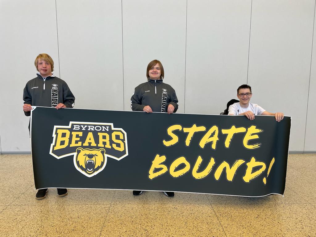 Congratulations and good luck to Charlie, Braeden, and Will! We will be rooting for you as you participate at the state tournament! All three of you are outstanding young men!