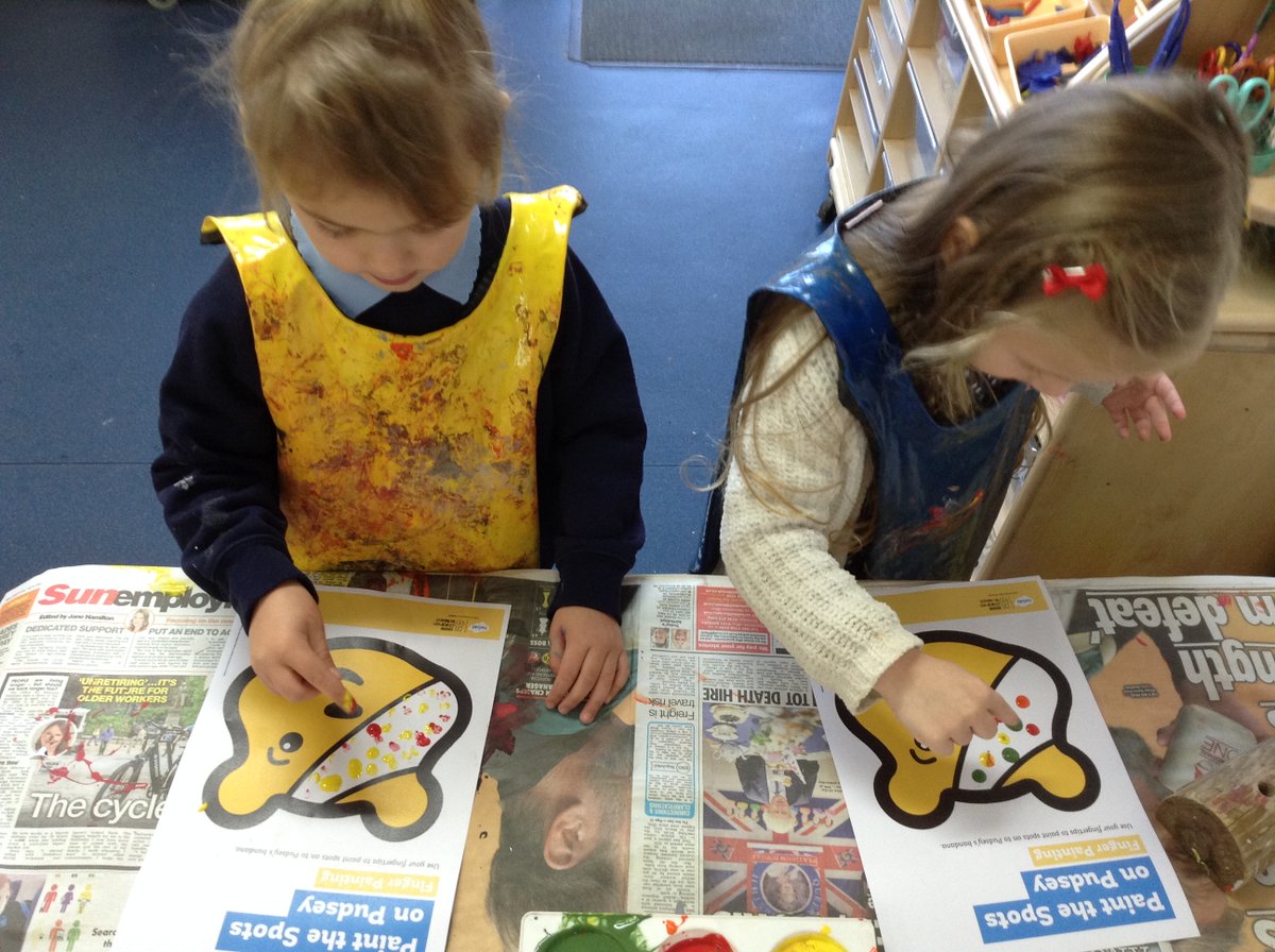 BeaconAceAcad's tweet photo. ⭐Nursery⭐started Children in Need day with a special Pudsey wake and shake, then had fun making Pudsey biscuits. In our creative area we have been making Pudsey pictures adding spots to his bandana and counting and made great playdough Pudseys #ChildrenInNeed @KLacademytrust https://t.co/ZvFcx1un54