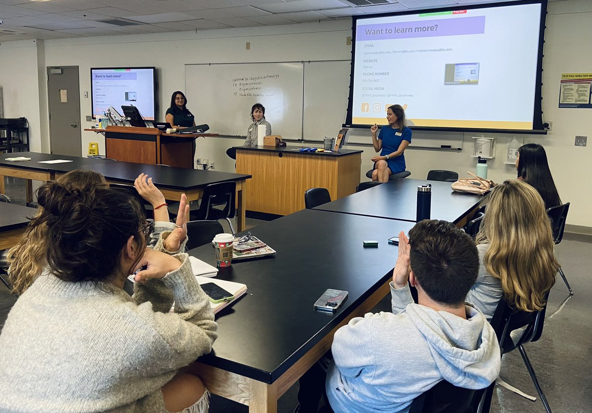<a href="/FPANsoutheast/">FPAN Southeast</a> <a href="/FPANSouthwest/">FPAN Southwest</a> stopped by Dr. Napora’s Florida Archaeology class this week to share about the role of public archaeology in the state and exciting career options for students! <a href="/FAUArtsLetters/">Florida Atlantic College of Arts and Letters</a> <a href="/FloridaAtlantic/">Florida Atlantic University</a>