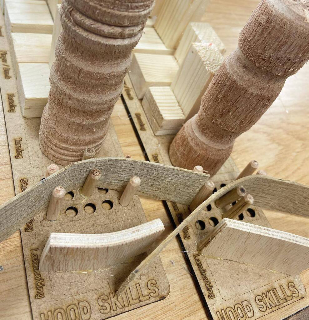 FernwoodDT's tweet photo. YR12 wood skills stick. #steambending #lamination #turning #morticeandtenon #doweljoint #fingerjoint #housingjoint #camlock https://t.co/hedqkZgwQO https://t.co/8KfMCDnJbd
