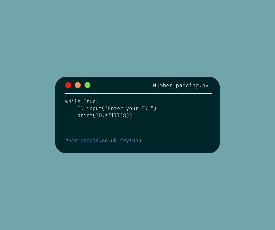 Scriptopia__'s tweet image. Python - Add padding to a string - Find out more at scriptopia.co.uk/2022/11/19/pyt…

#Python #pythonic #pythoncode #Code #Coding #learning #tutorial #programming