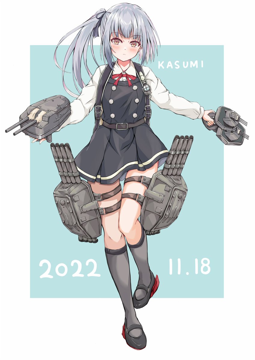 kasumi (kancolle) ,kasumi kai ni (kancolle) 1girl solo grey hair side ponytail dress long hair ribbon  illustration images