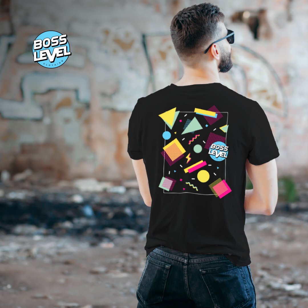 BossLevelCloth's tweet photo. Lose control with this geometric assault on the senses. Inspired by tasteful upholstery and TV backdrops of yesteryear.

90s Mayhem is available now. Front and back art print on our black unisex adult t-shirt.

#shapes #90s #acid #retro #shirts #shop

https://t.co/PftrOoamnh https://t.co/9YRiQQCsd0