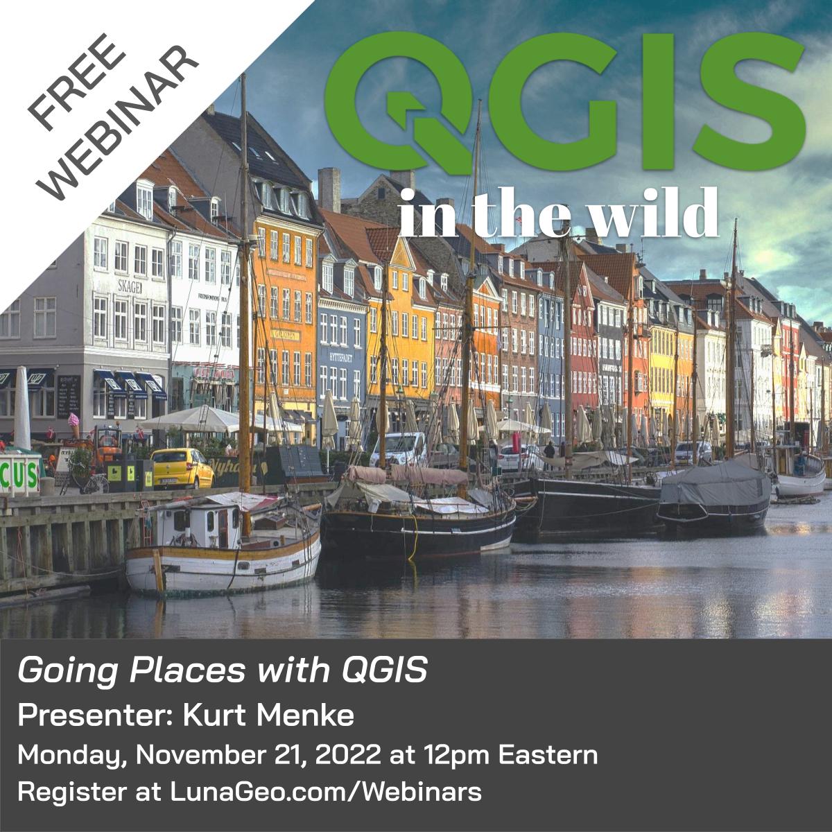 Reminder: Going places with QGIS presented by Kurt Menke (@geomenke) is this Monday, November 21st at 12pm Eastern. Register now at lunageo.com/webinars/