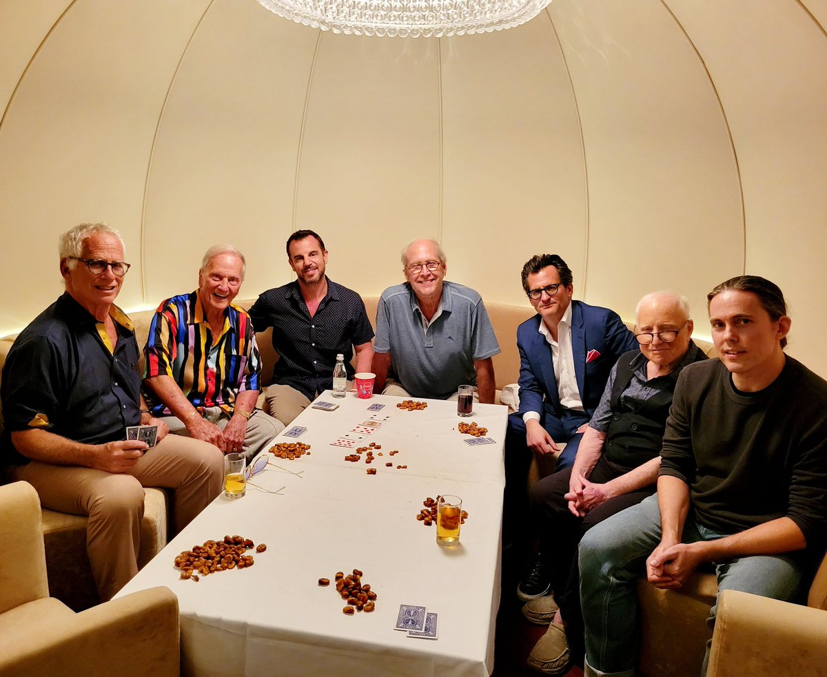 Poker with the boys. 
#tcmclassiccruise 
<a href="/RichardDreyfuss/">Richard Dreyfuss</a>
<a href="/Pat_Boone/">ThePatBoone</a>
<a href="/benmankiewicz/">Ben Mankiewicz</a>
<a href="/patrick_ganino/">patrick ganino</a>
<a href="/PeterAaron/">Peter Aaron</a>