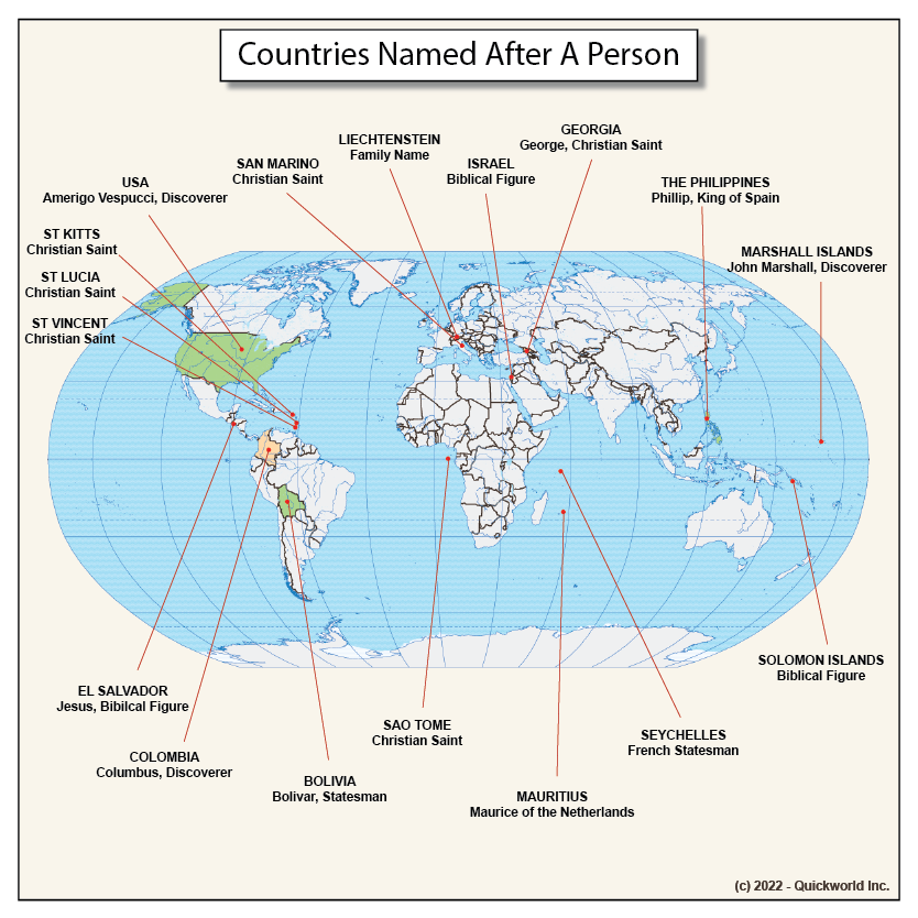 QuickworldEn's tweet photo. Quickworld's Map of the day: Enjoy new map everyday!
Today's map: Countries named after a person
Check more details on https://t.co/jmQqWm7V7y
#Quickworld #mapoftheday #geography #maps #USA #Israel #Philippines #Georgia #Colombia #Bolivia #mauritius #SolomanIsland #MarshallIsland https://t.co/KsGSA3iwPS