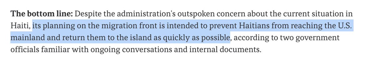 The US is pushing a military intervention in Haiti because the situation on the ground is so dire, yet at the same time is taking steps to ensure that Haitian asylum seekers cannot make it to the US and will be returned to Haiti "as quickly as possible." 

Makes sense.