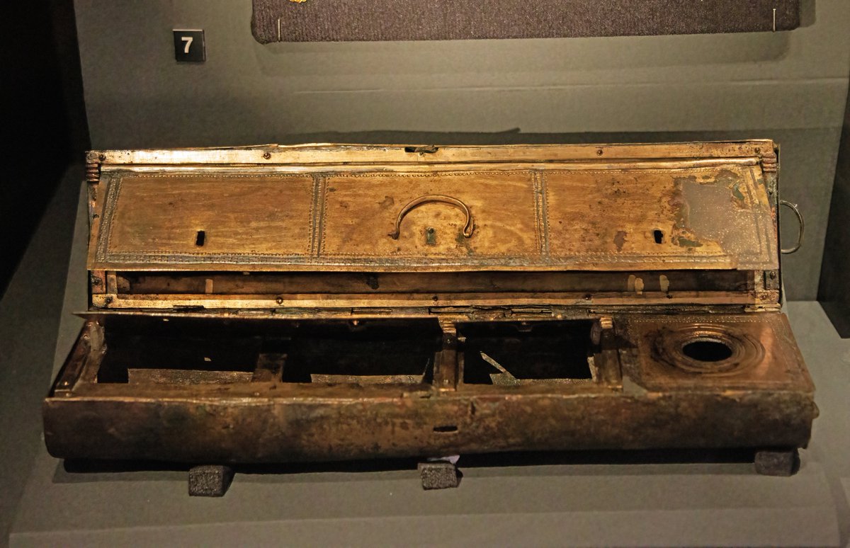 1) A truly incredible artefact - This portable bronze writing case was found in an elite male burial in Thessaloniki, dating to around 350 BC. The fold-up case consists of two hinged half-cylinders with lidded compartments and a built-in inkwell.