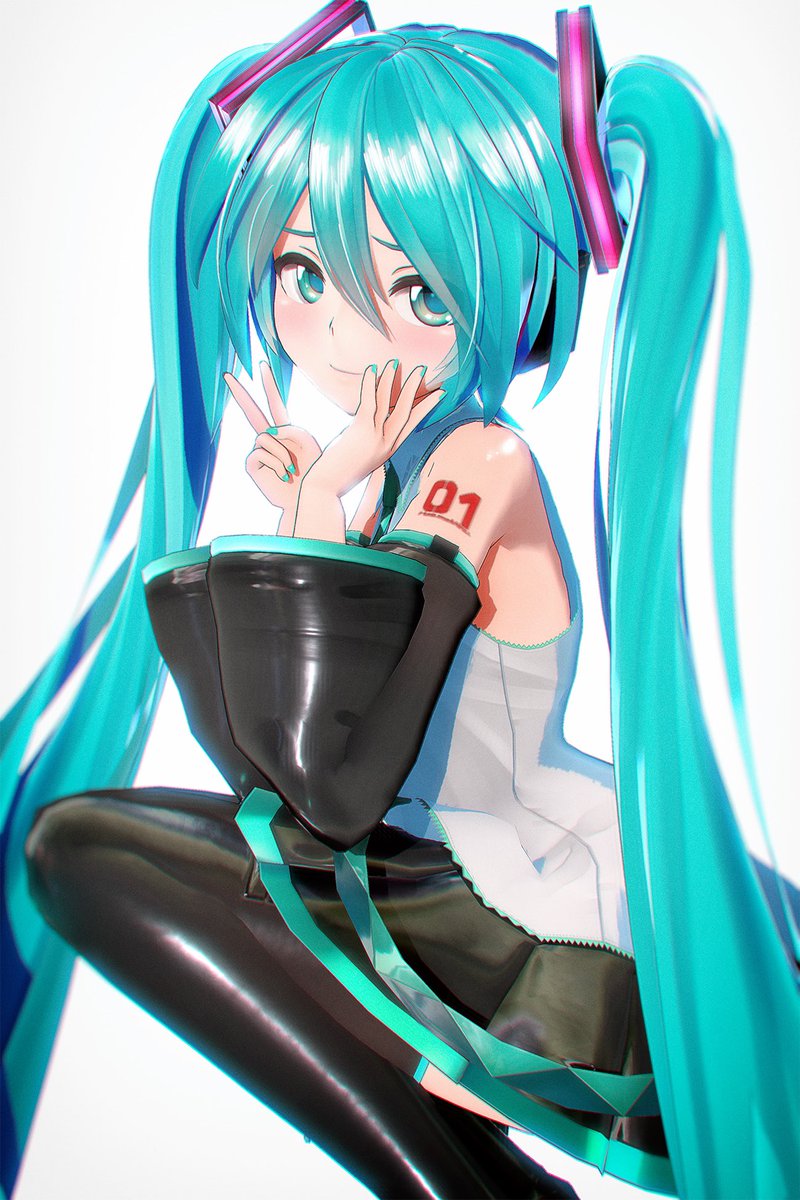 hatsune miku 1girl solo long hair twintails very long hair squatting skirt  illustration images