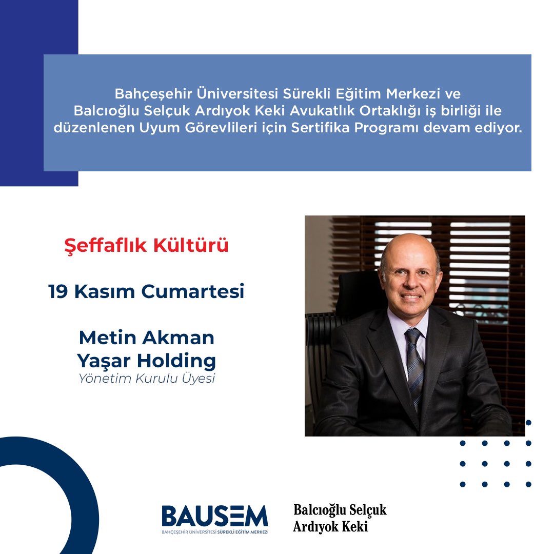 bauprofessional's tweet photo. Bahçeşehir Üniversitesi Sürekli Eğitim Merkezi ve Balcıoğlu Selçuk Ardıyok Keki Avukatlık Ortaklığı iş birliği ile düzenlenen Uyum Görevlileri için Sertifika Programı devam ediyor!
#BAUSEM #UyumGörevlileri https://t.co/XsZSVkTLSS