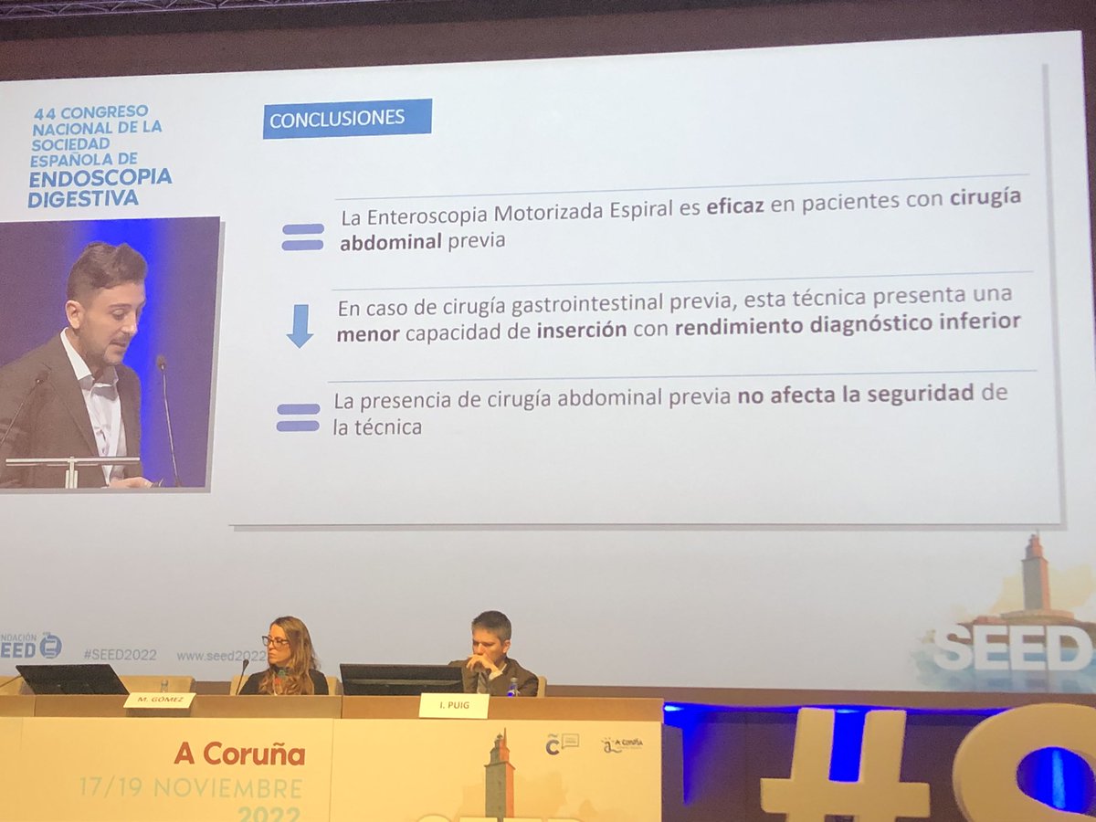 CrisCarretero2's tweet photo. El Dr @ToniGiordano5 presenta los resultados del estudio #Multipower del #Gseed de cápsula y enteroscopia. Si antecedentes de cirugía gastrointestinal, se profundiza menos y el rendimiento dx es menor, pero =EA. #SEED2022 @Bglezsuarez @bojorguti @lucomca @vicen_pons https://t.co/qPg3tv20iS