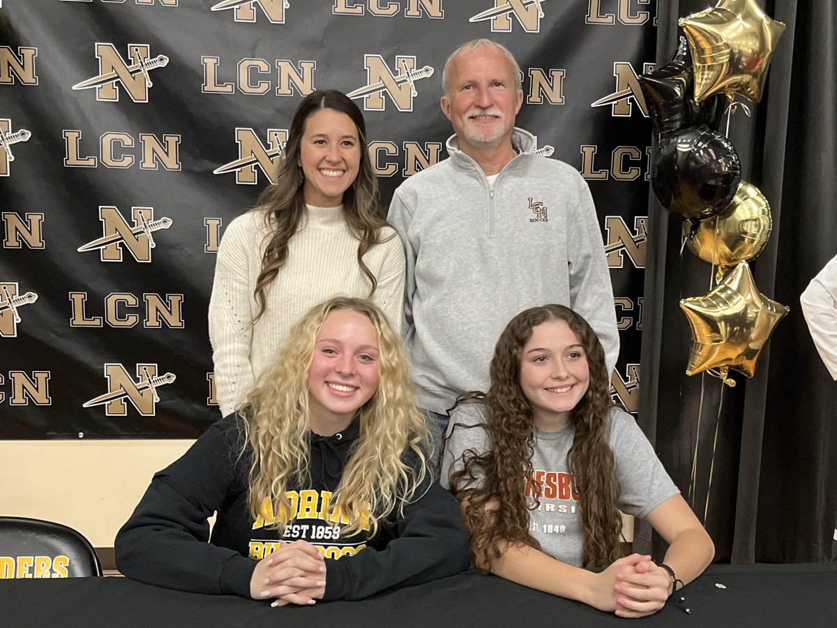 LCNGirlsSoccer's tweet photo. LCN National Signing Day!

Congratulations to our LCN Crusaders:
-Samantha DeCeuninck (Adrian College @AdrianWSoccer) - front left
-Kaylee Jegla (Waynesburg University @WU_wsoccer) - front right

Coach Kayla Cardeccia (back left) and Coach Glen Ursaki (back right) https://t.co/a2tlzxtexa