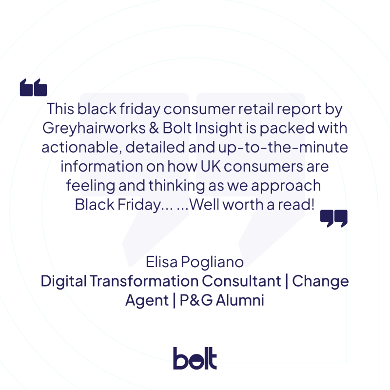 boltinsightcom's tweet photo. #BlackFriday - make or break?
We've partnered up with greyhairworks! to bring you key insights on how the cost-of-living crisis is affecting consumer behaviour, shopping trends, and more.. 
Download Black Friday Consumer Retail Report: 2022:
https://t.co/XVyaJWyNKJ

#FMCG #Retail