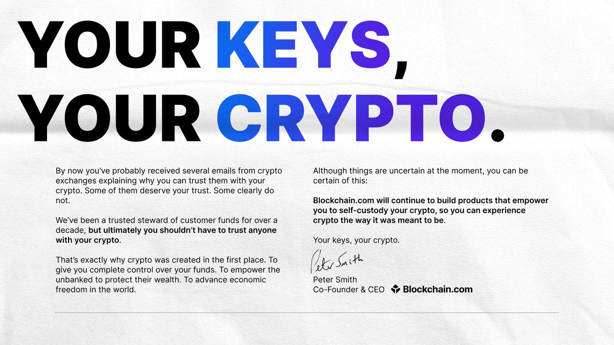 For over a decade, @Blockchain has been a trusted steward of customer funds. But ultimately you shouldn’t have to trust anyone with your crypto.

Learn how to custody your own crypto: medium.com/blockchain/how…