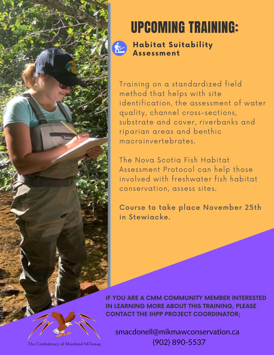 Mi'kmaw Conservation Group (@netukulimk) on Twitter photo Training is November 25th 2022
Please contact Seonaid MacDonell smacdonell@mikmawconservation.ca #training #conservation #HSP Training is November 25th 2022
Please contact Seonaid MacDonell smacdonell@mikmawconservation.ca #training #conservation #HSP
