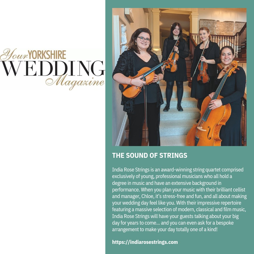 We've been featured in the latest release of 'Your Yorkshire Wedding Magazine'!
This year just keeps getting better! 🍾
Go and get your free copy at youryorkshire.wedding

#featured #yorkshirestringquartet #stringquartetyorkshire #weddingstringquartet #recommendedsuppliers