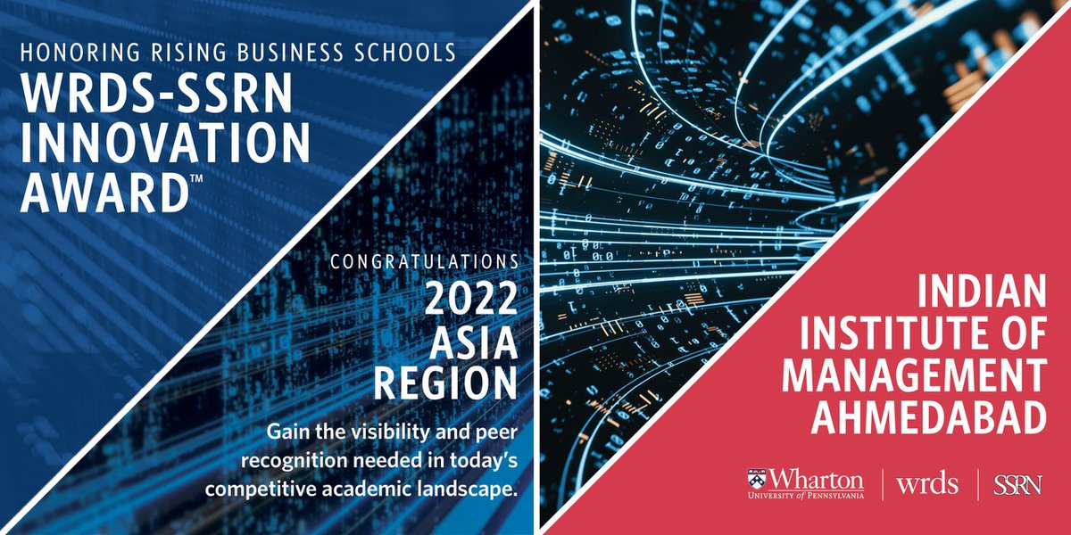 The <a href="/WhartonWRDS/">Wharton Research Data Services (WRDS)</a> <a href="/SSRN/">SSRN</a> Innovation Award winner was announced during the <a href="/AACSB/">AACSB</a> Asia Pacific conference. Congratulations to <a href="/IIMAhmedabad/">IIM Ahmedabad</a> for their commitment to excellence in #academicresearch.
<a href="/SteveSheehan/">Steven J. Sheehan</a> <a href="/Wharton/">The Wharton School</a> <a href="/ElsevierConnect/">Elsevier</a> #gregggordon #highered #businesseducation