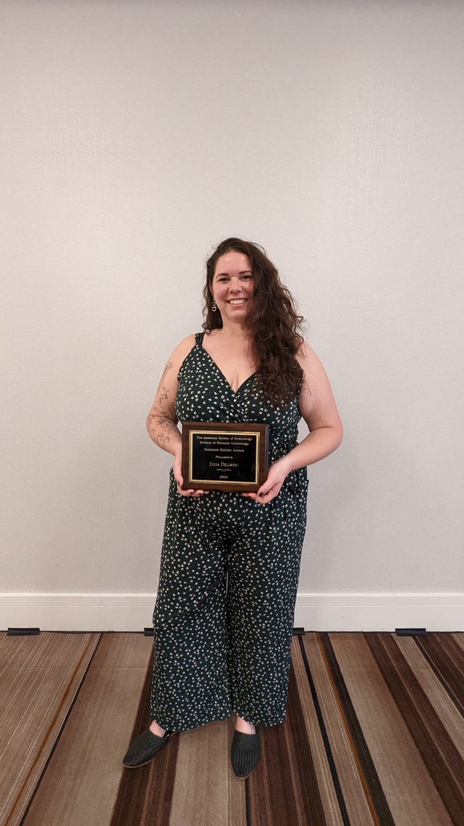 I am so honored to receive the ASC Division of Feminist Criminology (@ASCWomenCrime) Graduate Scholar Award. Thank you to my amazing DFC mentor, <a href="/DSlakoffPhD/">Dr. Danielle Slakoff</a> for nominating me and to my other mentors and colleagues for supporting my work.