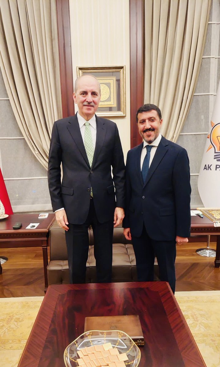 Değerli büyüğüm Ak Parti Genel Başkan Vekili Prof. Dr. Numan Kurtulmuş Bey'i Parti Genel Merkezi’ndeki makamında ziyaret ettim. Sıcak sohbeti ve değerli ev sahipliğinden dolayı kendisine teşekkür ederim.⁦<a href="/NumanKurtulmus/">Numan Kurtulmuş</a>⁩