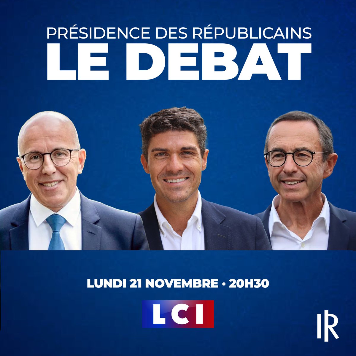 📺 Retrouvons-nous lundi à 20h30 sur <a href="/LCI/">LCI</a> pour #LeDébatLR avec <a href="/ECiotti/">Eric Ciotti</a>, <a href="/AurelienPradie/">Aurélien Pradié</a> et <a href="/BrunoRetailleau/">Bruno Retailleau</a>.

🇫🇷 L'#ElectionLR2022 aura lieu les 3 et 4 décembre pour le 1er tour et les 10 et 11 décembre en cas de 2nd tour.