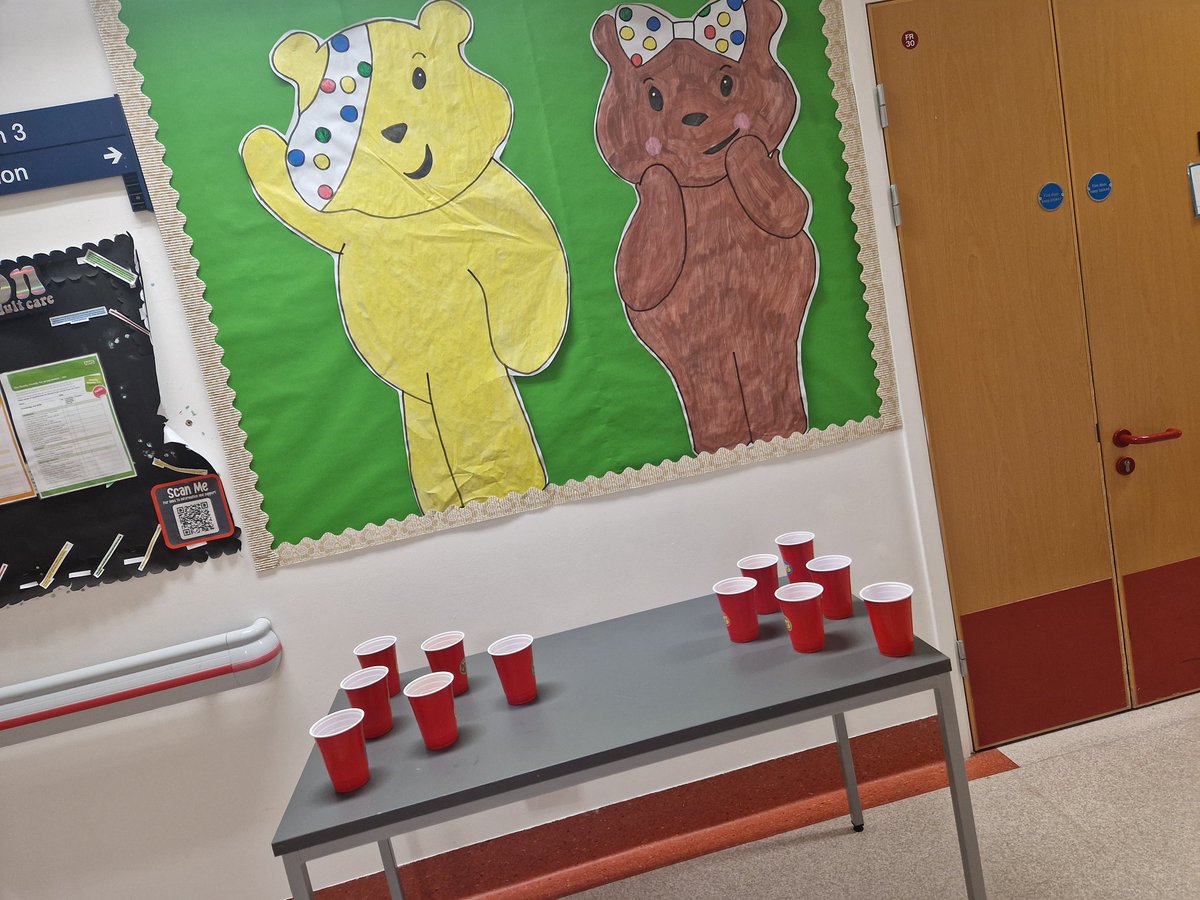 PlayTeamRHH's tweet photo. Bear Pong was a big success on the ward today! 💛 #ChildrenInNeed #bearpong @DudleyGroupNHS @teampaeds @PaedsOPD https://t.co/44A18Gq6NX