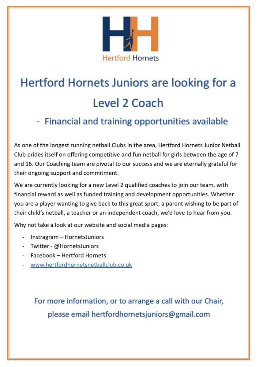 HornetsJuniors's tweet photo. COACHES WANTED! Come and join our coaching team! Very friendly club! Contact us by emailing hertfordhornetsjuniors@gmail.com or go to our website (juniors news and events) #coachesneeded #joinourclub #blueandorangefamily💙🐝🧡 https://t.co/aWLHK6jf8h