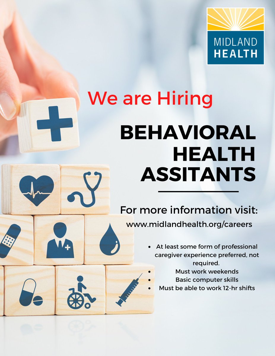 MidlandHealthHR's tweet photo. We're looking for someone with SPARK to join our TEAM! 
Do you want to make a difference in the lives of our patients? Be a part of our extraordinary team!
#behavioralhealth #behavioralhealthcare #behavioralhealthassistants #careers #opportunities  #midlandmemorial #midlandhealth https://t.co/pYehSFI3NM