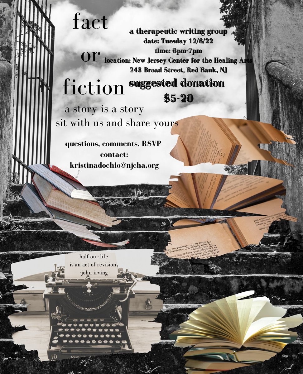 NJCHA's tweet image. First date is 12-6-22 at 6pm! #NJCHA #newjerseycenterforthehealingarts #LMFT #dramatherapy #narrativetherapy #factorfiction #therapy #mentalhealth #monmouthcounty #selenagomez #wundermind